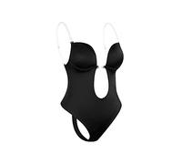 HADAVAKA Plunge Backless Body Shaper Bra, Shapewear U Plunge, With Invisible Clear Silicone Back Strap, Deep V- Neck Backless Bodysuit, For Low Back Dress, For Women Tummy Control (Beige, XL)