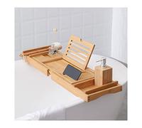 HADECOLL Bathtub Caddy Tray, Bamboo Adjustable Bath Tub Storage Shelf With Book Tablet Wine Glass Towel Holder, Extendable Bath Organizer Spa Tray, 7 Colors,Wood Color