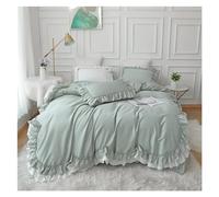 HADECOLL Bed, Vintage Farmhouse Solid White Blue Bedding Set 100% Cotton Soft Double Ruffles Duvet Cover Bedskirt Pillowcases 4Pcs Bed Set, MM-102,A-Queen Size 4pcs