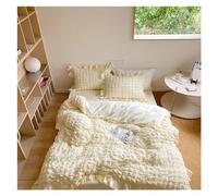 HADECOLL Bed, White/Blue Seersucker Textured Duvet Cover Set 100% Washed Cotton Feel Soft Comfortable Bed Sheet Pillowcases 4Pcs,A-FITTED BED SHEET_QUEEN