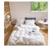 HADECOLL Bed, White/Blue Seersucker Textured Duvet Cover Set 100% Washed Cotton Feel Soft Comfortable Bed Sheet Pillowcases 4Pcs,B-FLAT BED SHEET_KING 4PC