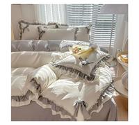 HADECOLL Bed, White Ruffled Bedding Seersucker Thicken Bow Sheet Washed Pillowcase Set Luxury Bedroom Warm Bedding Linen Bed Ruffle Cotton Princess Girl Decor Quilt Cover,Gray-King220x240cm 4pcs