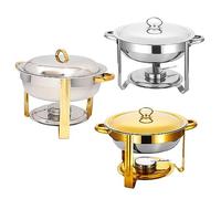 HADECOLL Chafing Dish Buffet Set The Heater With 4.5L Circular Water Tray And A Covered Food Tray Is Durable And Easy To Clean For Diningpartiesweddingsbanquets,Gold+Metal,Size_Name-3In1