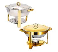 HADECOLL Chafing Dish Buffet Set The Heater With 4.5L Circular Water Tray And A Covered Food Tray Is Durable And Easy To Clean For Diningpartiesweddingsbanquets,Gold+Silver,Size_Name-Gold+Metal