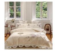 HADECOLL Chic Embroidery Blue White Patchwork Girls Elegant Duvet Cover Bed Sheet 2Pillow Shams 1000TC Egyptian Cotton 4Pcs Bedding Set,Bed,A-Queen size 1.8M Bed 4pc