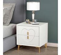 HADECOLL Creative Solid Wood Nightstand With Double Drawer Leather-Lined Top Modern Design Metal Legs - Perfect For Young Adults' Bedroom Decor.,Bianco Crema-45 * 40 * 46Cm