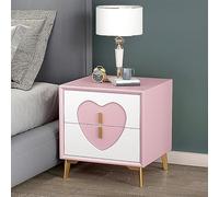 HADECOLL Creative Solid Wood Nightstand With Double Drawer Leather-Lined Top Modern Design Metal Legs - Perfect For Young Adults' Bedroom Decor.,Rosa-Bianco.-45 * 40 * 46Cm