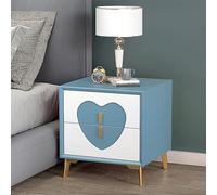 HADECOLL Creative Solid Wood Nightstand With Double Drawer Leather-Lined Top Modern Design Metal Legs - Perfect For Young Adults' Bedroom Decor.,Blu E Bianco.-45 * 40 * 46Cm