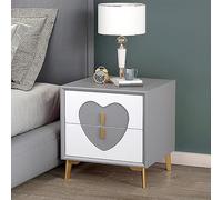 HADECOLL Creative Solid Wood Nightstand With Double Drawer Leather-Lined Top Modern Design Metal Legs - Perfect For Young Adults' Bedroom Decor.,Grigio E Bianco.-45 * 40 * 46Cm
