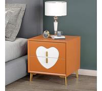 HADECOLL Creative Solid Wood Nightstand With Double Drawer Leather-Lined Top Modern Design Metal Legs - Perfect For Young Adults' Bedroom Decor.,Arancione-Bianco-45 * 40 * 46Cm