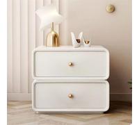 HADECOLL Double Layer Nightstand With Silent Sliding Drawers 360° Rotating Top Technical Leather Finish Modern Design 50 X 48 X 48 Cm Perfect For Bedroom Storage,Blanc-19.7 * 15.7 * 18.9In
