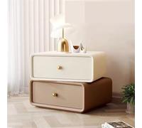HADECOLL Double Layer Nightstand With Silent Sliding Drawers 360° Rotating Top Technical Leather Finish Modern Design 50 X 48 X 48 Cm Perfect For Bedroom Storage,Beige-17.7 * 15.7 * 18.9In