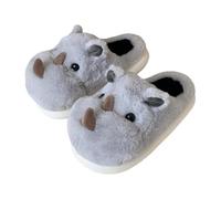 HADECOLL Fluffy Slippers 3d Rhino Women's Slippers Cute Womans Slippers Animal Plush Slippers For Women Cozy Fuzzy Thickened Slipper，Gray-40-41