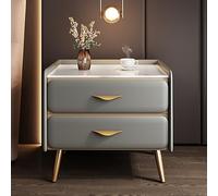 HADECOLL Modern Minimalist Nightstand With Faux Marble Top And Pu Leather Finish 2 Drawer Storage Cabinet Luxury Bedside Table For Bedroom Living Room Beige,Gray2-50X40X52Cm(20X16X20In)