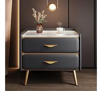 HADECOLL Modern Minimalist Nightstand With Faux Marble Top And Pu Leather Finish 2 Drawer Storage Cabinet Luxury Bedside Table For Bedroom Living Room Beige,Gray1-40X40X52Cm(16X16X20In)