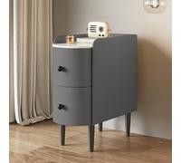 HADECOLL Modern Slim Side Table With Marble Top, 2 Drawer Nightstand In Faux Leather & Metal Legs, Perfect For Bedroom & Living Room Furniture,Gray A-30X40X52Cm(12X16X20In)