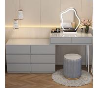 HADECOLL Modern Vanity Set With Drawer Upholstered Stool 3-Color Makeup Mirror Mobile Nightstand Stylish Dressing Table For Bedroom Compact Design For Small Spaces