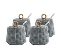 HADECOLL Seasoning Box Ceramics Condiment Container Set 280ml Seasoning Pot with Lids and Spoons Home Luxury Seasoning Box Set Spice Container,B-4pcs