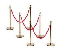 HADECOLL Stanchion Rope, Crowd Control Rope Barrier No Rust 6PCS Stanchion Set for Crowd Control, Queue Barriers Pillar with 3 Velvet Rope & Round Top, for Exhibition, Queue Up, Church
