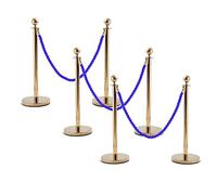 HADECOLL Stanchion Rope, Crowd Control Rope Barrier No Rust 6PCS Stanchion Set for Crowd Control, Queue Barriers Pillar with 3 Velvet Rope & Round Top, for Exhibition, Queue Up, Church