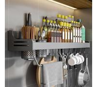 HADECOLL Wall Mounted Spice Rack Kitchen Organizer, Grey, 80 Cm, With Nail-Free Glue And Screws, Hanging Shelf For Seasoning Jars And Utensils,Grey-70 cm