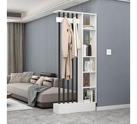 HADECOLL Wood Room Divider with Open Shelves & Hooks, Freestanding Privacy Screen for Home Office, Decorative Partition Wall - Stylish, Functional Space Separator,White+black-80cm/31.5in