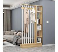 HADECOLL Wood Room Divider with Open Shelves & Hooks, Freestanding Privacy Screen for Home Office, Decorative Partition Wall - Stylish, Functional Space Separator,Wood Grain+white-100cm/39.4in