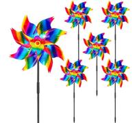 HADEEONG 6Pcs Sparkly Pinwheels for Yard and Garden, Reflective Colorful Wind Spinners Yard Decorations Outdoor Windmill, 9.5in Garden Pinwheels to Scare Birds