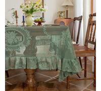 HADEEONG Lace Tablecloth 60 x 102 Inch with Boho Embroidered Floral Design, Vintage Rustic Embroidered Table Cover for Weddings, Parties, Home Decor, and Outdoor Fall Event (Green)