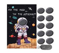 HADEEONG Pin the Mask on the Astronaut Game - Kids Solar System/Outer Space Birthday Party Supplies Decorations