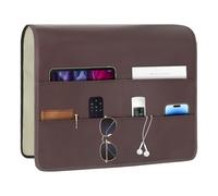 HADEEONG PU Leather Couch Organizer Caddy Sofa Armrest Organizer, Remote Control Holder for Recliner, Waterproof Armchair Caddy with 6 Pockets Storage for Magazine, Tablet, Phone, Remote (Red Brown)