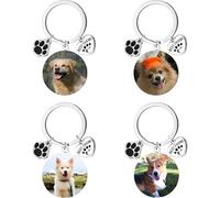 hadefa Custom Pet Picture Keychain,Personalized Stainless Steel Dog Tag,Dog Head Cat Print Keychain Souvenir Photo&Word Key Ring for Pet Lover