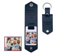 hadefa Customized leather keychain, personalized men's leather keychain with photo/text, calendar engraved on the back, men's gift Father's Day birthday gift for dad