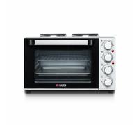 Haden 25L Mini Oven with Grill & Double Hot Plates - Versatile Table top Oven and Hob for Baking, Roasting, Boiling - Adjustable Temperature, 1400W Electric Counter Top Cooker with 60-Min Timer