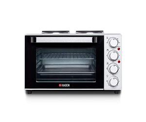 Haden 25L Mini Oven with Grill & Double Hot Plates - Versatile Table top Oven and Hob for Baking, Roasting, Boiling - Adjustable Temperature, 1400W Electric Counter Top Cooker with 60-Min Timer