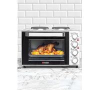 Haden 25L Mini Oven with Grill & Double Hot Plates - Versatile Table top Oven and Hob for Baking, Roasting, Boiling - Adjustable Temperature, 1400W Electric Counter Top Cooker with 60-Min Timer