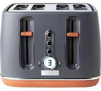 Haden Dorchester Grey Toaster 4 Slice - Variable Browning Levels - Digital Controls & Wide Slots 4 Slice Toaster - Cancel/Defrost/Reheat Settings - With Wood Effect Finish