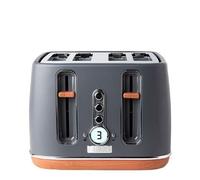 Haden Dorchester Grey Toaster 4 Slice - Variable Browning Levels - Digital Controls & Wide Slots 4 Slice Toaster - Cancel/Defrost/Reheat Settings - With Wood Effect Finish