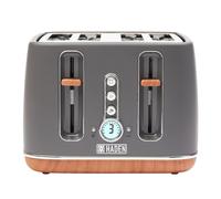 Haden Dorchester Grey Toaster 4 Slice - Variable Browning Levels - Digital Controls & Wide Slots 4 Slice Toaster - Cancel/Defrost/Reheat Settings -