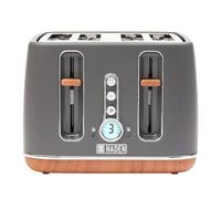 Haden Dorchester Toaster Modern LCD Display Digital Four Slice Toaster With Wood Effect Finish, Matt Grey CF04
