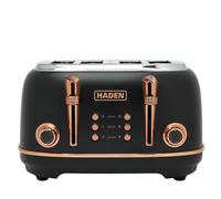Haden Heritage Black Toaster 4 Slice - Adjustable Browning Control, Reheat and Defrost Functions 4 Slice Toaster - Stainless Steel Toaster 4 Slice - Self-centring Function - 1370-1630W