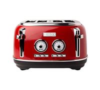 Haden Jersey Red Toaster 4 Slice - Retro Stainless Steel Design with Reheat, Defrost, Self-Centering Functions, Customizable Browning Control - 1370-1630W, 220-240V - Elegant Kitchen Appliance