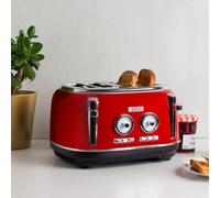 Haden Jersey Red Toaster - Retro Electric Stainless-Steel Toaster With Reheat And Defrost Functions