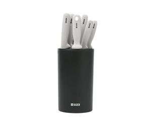 Haden Knife Set with Block - Stainless Steel Kitchen Knives for Chopping, Slicing, and Cutting, Includes Sharpener and Scissors - Durable, Compact Knife Set with Block for Small Kitchens