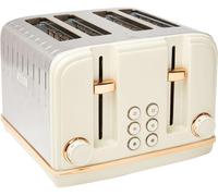 Haden Salcombe Toaster - Electric Stainless-Steel Toaster with Reheat and Defrost Functions - Four Slice, 1900-2300W, Cream & Copper - CE05