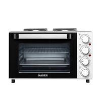 Haden 25L Mini Oven with Grill & Double Hot Plates - Versatile Table top Oven and Hob for Baking, Roasting, Boiling - Adjustable Temperature, 1400W Electric Counter Top Cooker with 60-Min Timer
