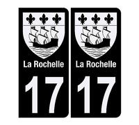 HADEXIA Self-Adhesive Car Number Plate Sticker 17 La Rochelle Coat of Arms Black