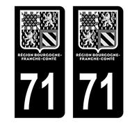 HADEXIA Self-Adhesive Number Plate Registration Stickers for Car Region 71 Saône-et-Loire Logo Bourgogne Franche Comté Full Black