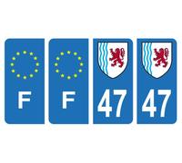 HADEXIA Set of 4 Number Plate Registration Stickers Department 47 Lot-et-Garonne Nouvelle-Aquitaine & F France Europe