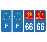 HADEXIA Set of 4 Self-Adhesive Number Plate Registration Stickers Department 66 Pyrénées-Orientales Region Occitanie & F France Europe